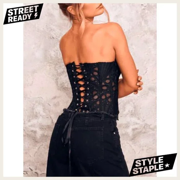 Small Polyester Lace Bustier Corset Top Strapless Crop Party Wear